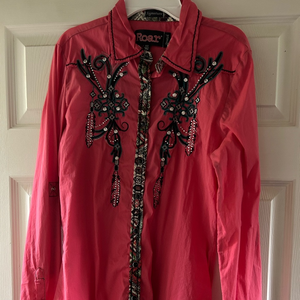 Roar bright coral embellished shirt